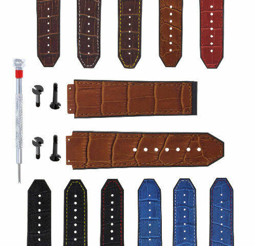 24MM ALLIGATOR LEATHER RUBBER WATCH BAND STRAP 4 BLK SCREWS & DRIVER FOR HUBLOT