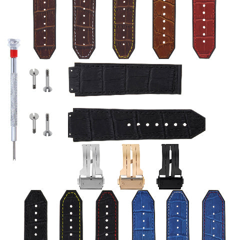 24MM Alligator Leather Rubber Band Strap for Hublot Bang Clasp 4 Screw S/driver - Watch Strap Bracelet