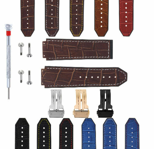24MM Alligator Leather Rubber Band Strap for Hublot Bang Clasp 4 Screw S/driver - Watch Strap Bracelet
