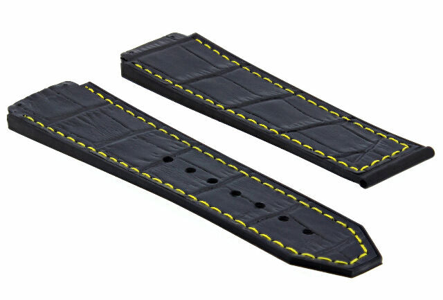 24MM ALLIGATOR LEATHER RUBBER BAND STRAP FOR HUBLOT BANG CLASP 4 SCREW S/DRIVER - Bracelet Band