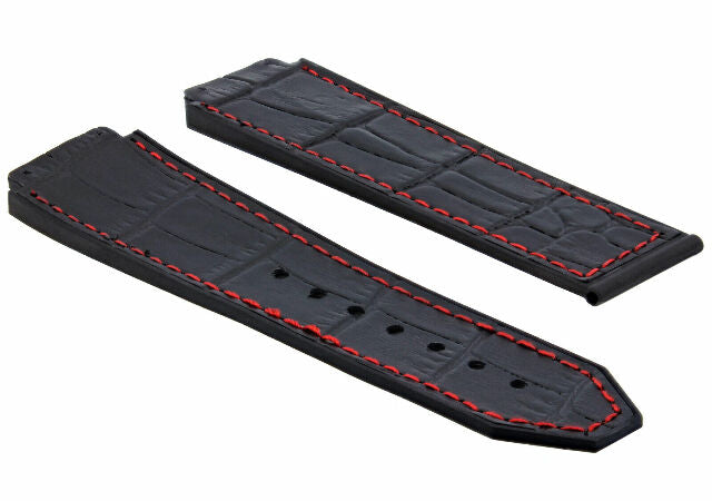 24MM ALLIGATOR LEATHER RUBBER BAND STRAP FOR HUBLOT BANG CLASP 4 SCREW S/DRIVER - Bracelet Band