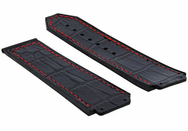 24MM ALLIGATOR LEATHER RUBBER BAND STRAP FOR HUBLOT BANG CLASP 4 SCREW S/DRIVER
