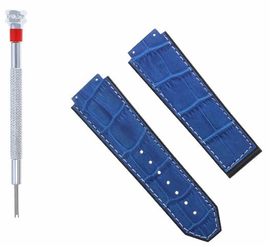 24MM ALLIGATOR LEATHER RUBBER BAND STRAP FOR HUBLOT BANG CLASP 4 SCREW S/DRIVER - Bracelet Band