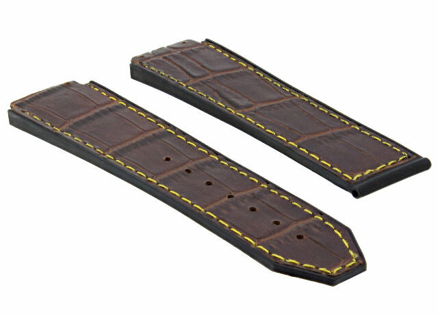 24MM ALLIGATOR LEATHER RUBBER BAND STRAP FOR HUBLOT BANG CLASP 4 SCREW S/DRIVER