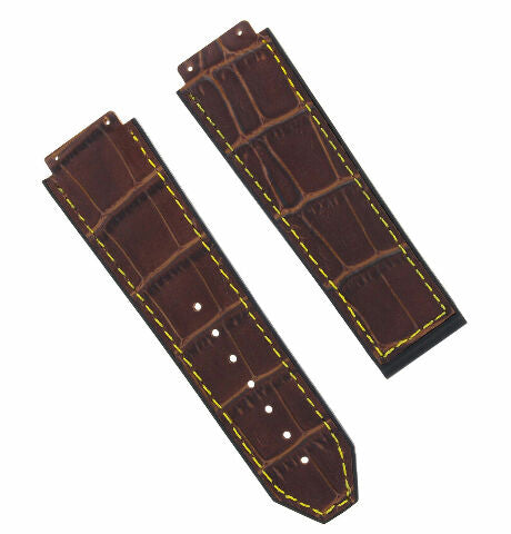 24MM ALLIGATOR LEATHER RUBBER BAND STRAP FOR HUBLOT BANG CLASP 4 SCREW S/DRIVER - Bracelet Band