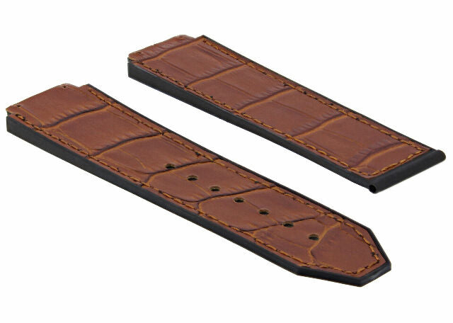 24MM ALLIGATOR LEATHER RUBBER BAND STRAP FOR HUBLOT BANG CLASP 4 SCREW S/DRIVER