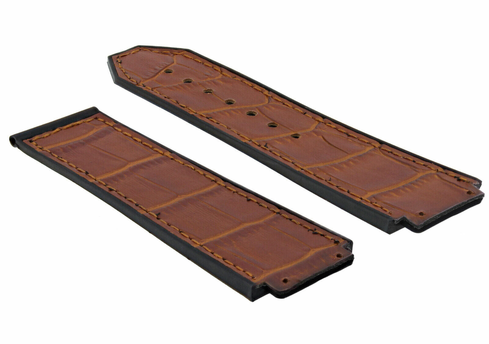 24MM ALLIGATOR LEATHER RUBBER BAND STRAP FOR HUBLOT BANG CLASP 4 SCREW S/DRIVER