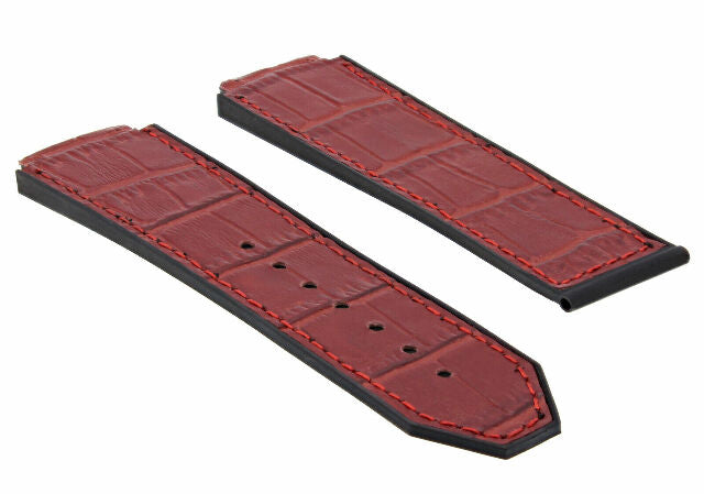 24MM ALLIGATOR LEATHER RUBBER BAND STRAP FOR HUBLOT BANG CLASP 4 SCREW S/DRIVER