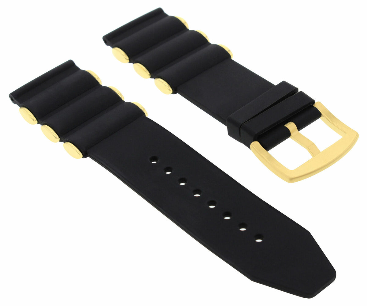 22MM - 24MM - 26MM SILICONE RUBBER DIVER WATCH BAND STRAP FOR INVICTA WATCH, Black/Gold, view 3