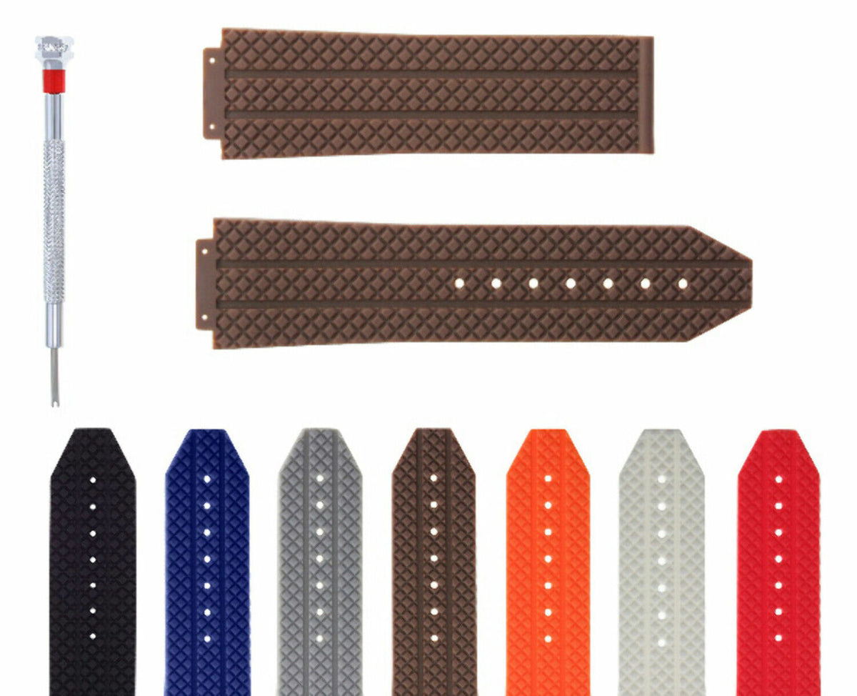 24-25MM RUBBER WATCH BAND FOR HUBLOT BIG BANG 44-44.5-45MM CERAMIC + SCREWDRIVER, Brown