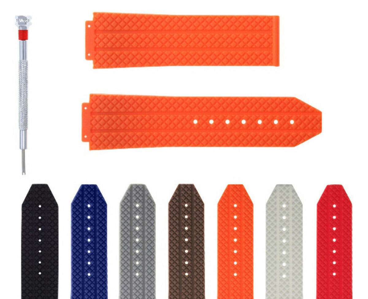 24-25MM RUBBER WATCH BAND FOR HUBLOT BIG BANG 44-44.5-45MM CERAMIC + SCREWDRIVER, Orange