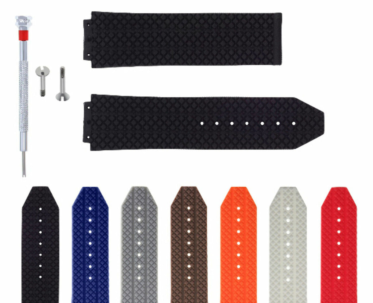 24-25MM RUBBER WATCH STRAP BAND FOR HUBLOT BIG BANG CERAMIC 2 SCREW SCREWDRIVER, Black