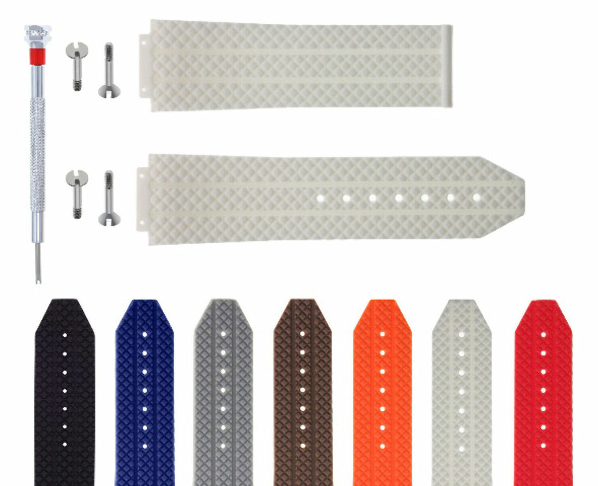 24-25MM RUBBER WATCH STRAP BAND FOR HUBLOT BIG BANG  4 SCREW SCREWDRIVER, White