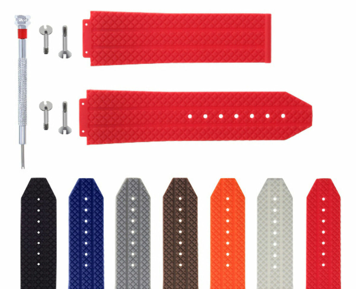 24-25MM RUBBER WATCH STRAP BAND FOR HUBLOT BIG BANG  4 SCREW SCREWDRIVER, Red