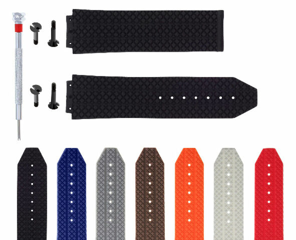 24MM-25MM RUBBER WATCH BAND STRAP WITH 4 BLACK SCREWS AND DRIVER FOR HUBLOT
