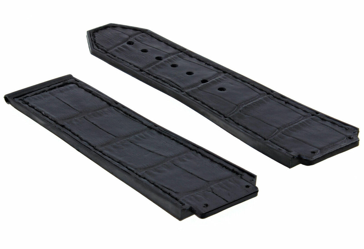 24MM ALLIGATOR LEATHER RUBBER WATCH BAND STRAP FOR 44-45MM HUBLOT H BIG BANG, Black, view 3
