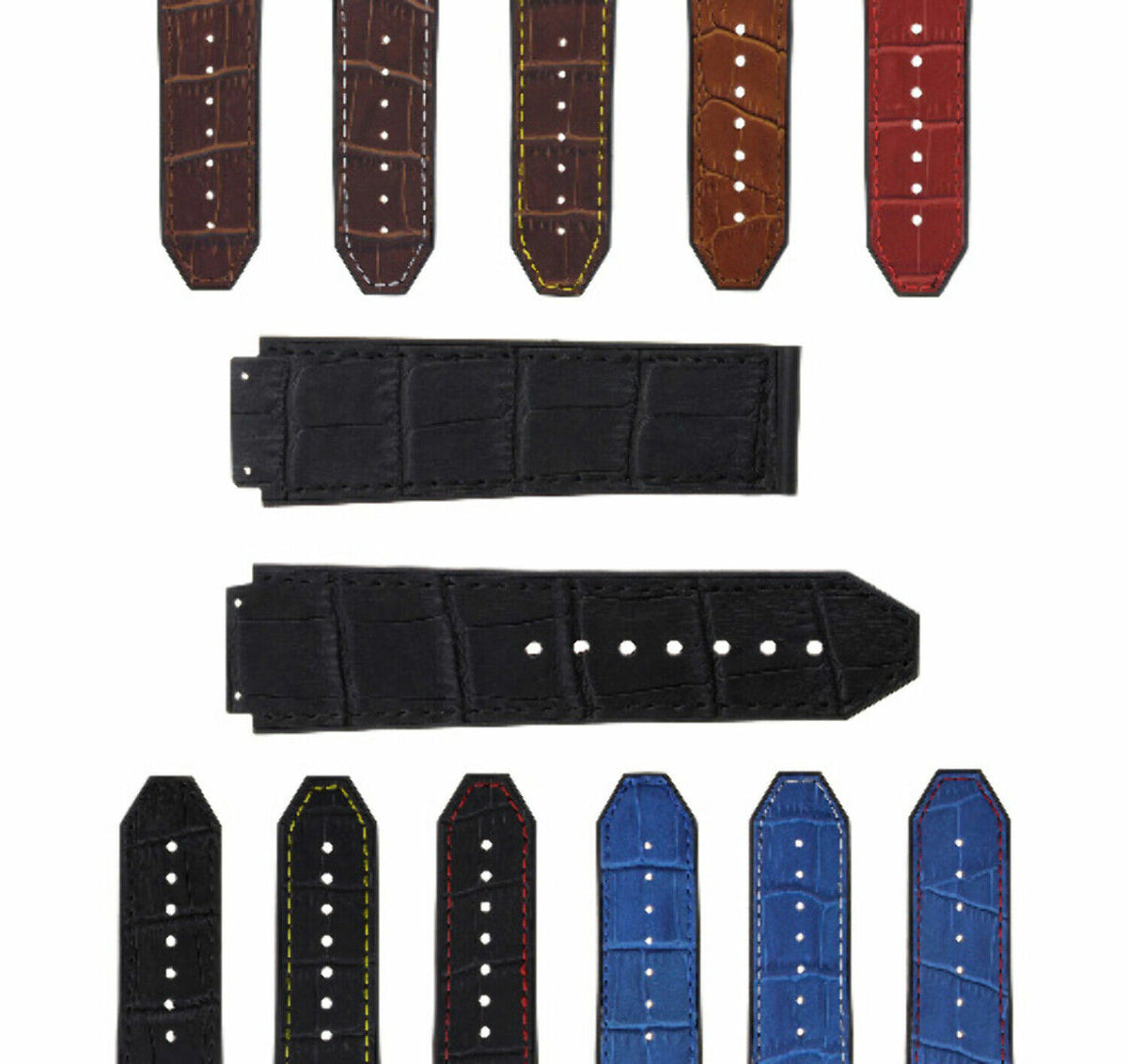 24MM ALLIGATOR LEATHER RUBBER WATCH BAND STRAP FOR 44-45MM HUBLOT H BIG BANG, Black