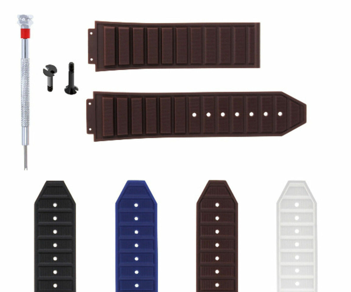 24MM-28MM RUBBER WATCH BAND STRAP WITH 2 SCREWS SCREWDRIVER FOR HUBLOT BIG BANG, Brown