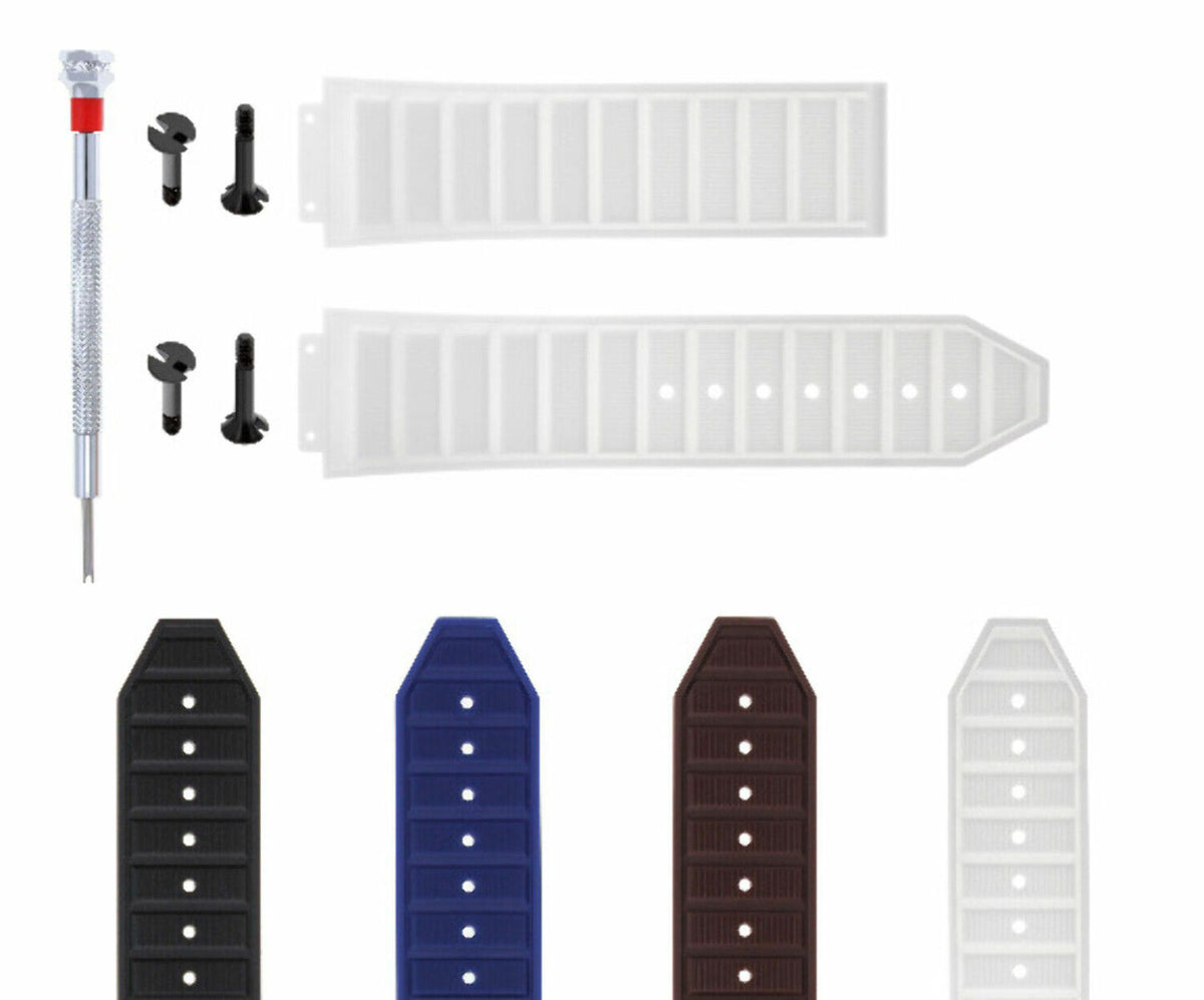 24MM-28MM RUBBER WATCH BAND STRAP WITH 4 BLACK SCREWDRIVER FOR HUBLOT BIG BANG, White