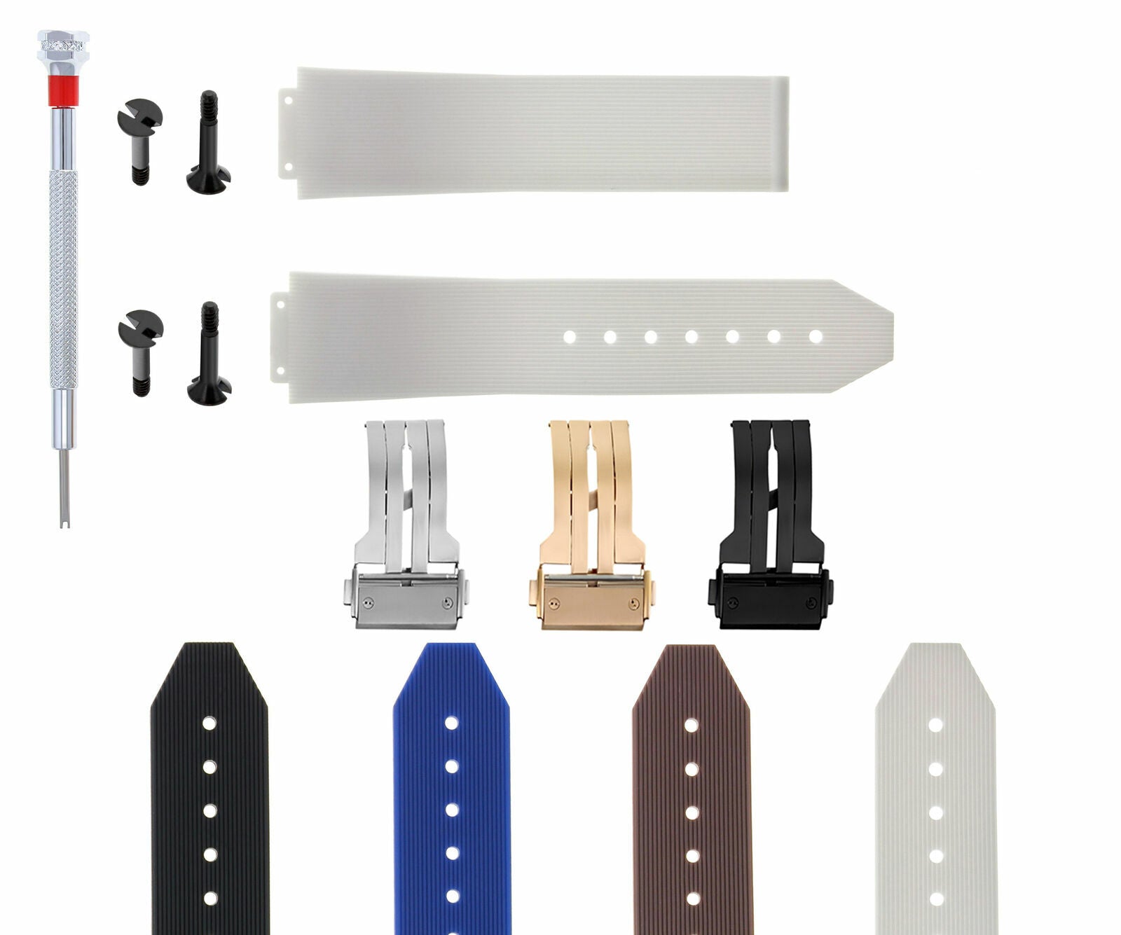 21-24-25MM RUBBER BAND STRAP FOR HUBLOT BIG BANG BUCKLE 4 BLK SCREW SCREWDRIVER