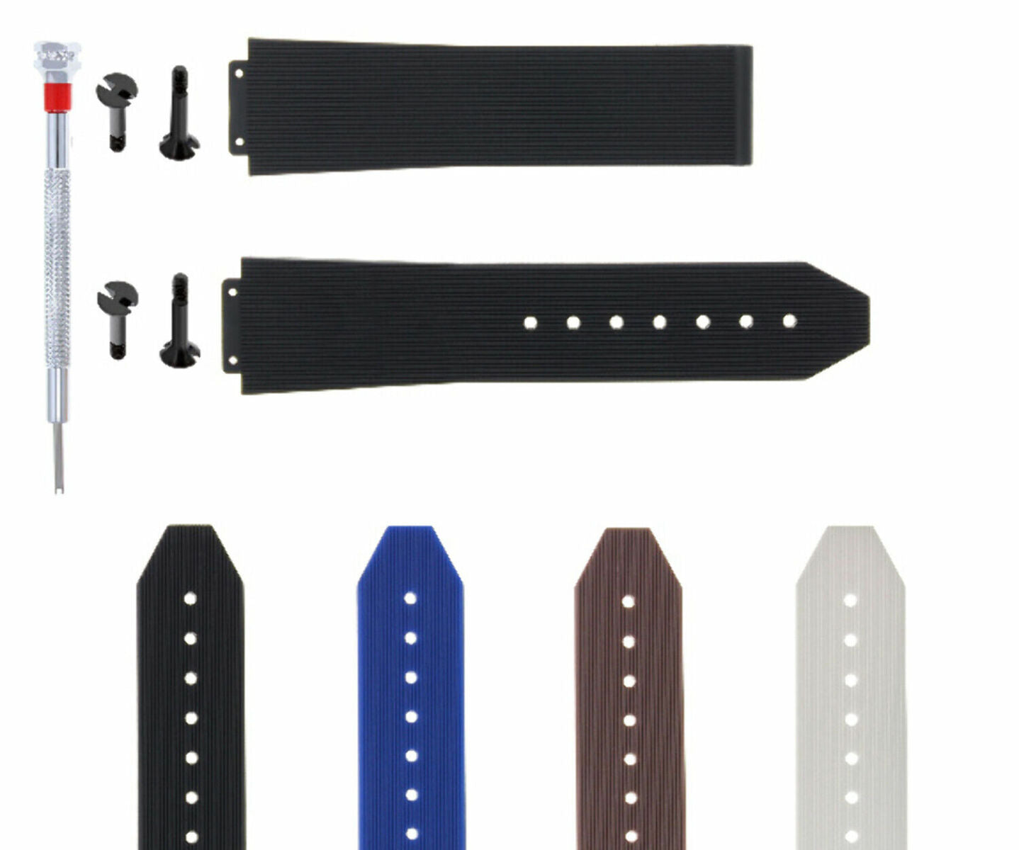 21-24-25MM RUBBER SILICONE WATCH BAND STRAP FOR H HUBLOT +4 BK SCREW SCREWDRIVER