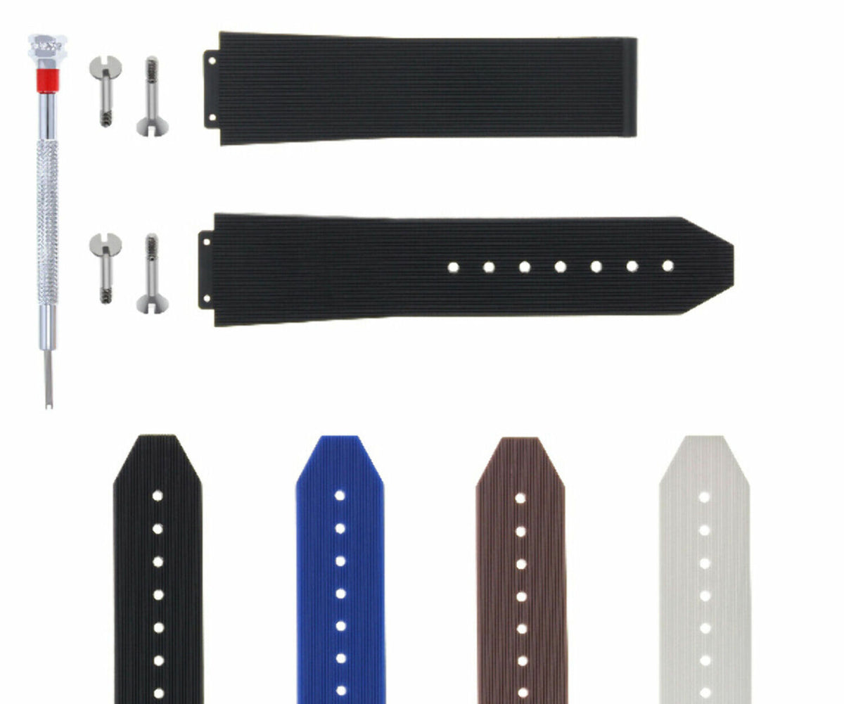 21MM 24MM 25MM RUBBER WATCH BAND STRAP WITH 2 SCREWS AND SCREWDRIVER FOR HUBLOT, Black