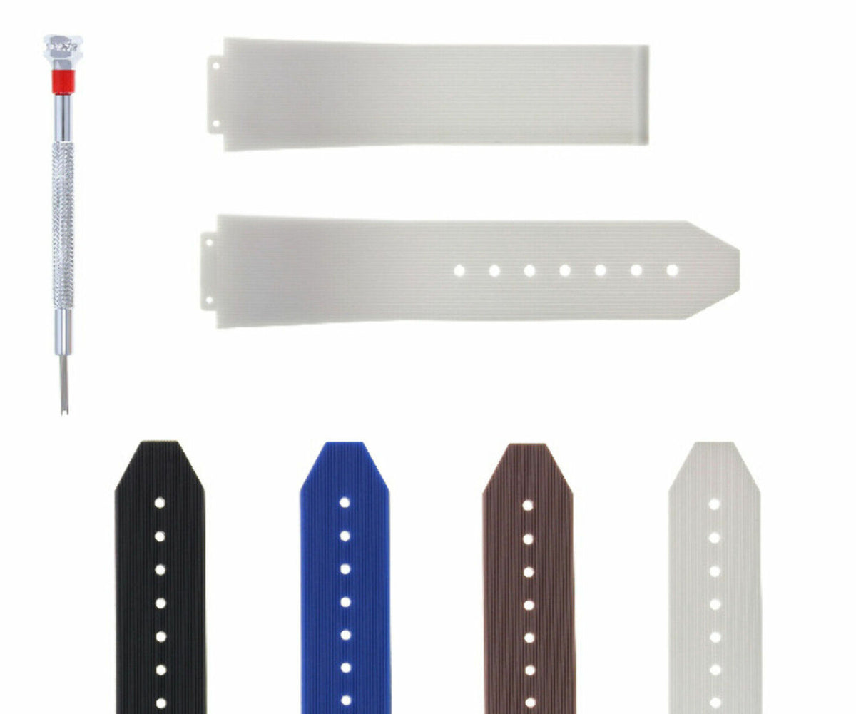 21-24-25MM RUBBER SILICONE WATCH BAND STRAP FOR H HUBLOT WITH SCREWDRIVER, White