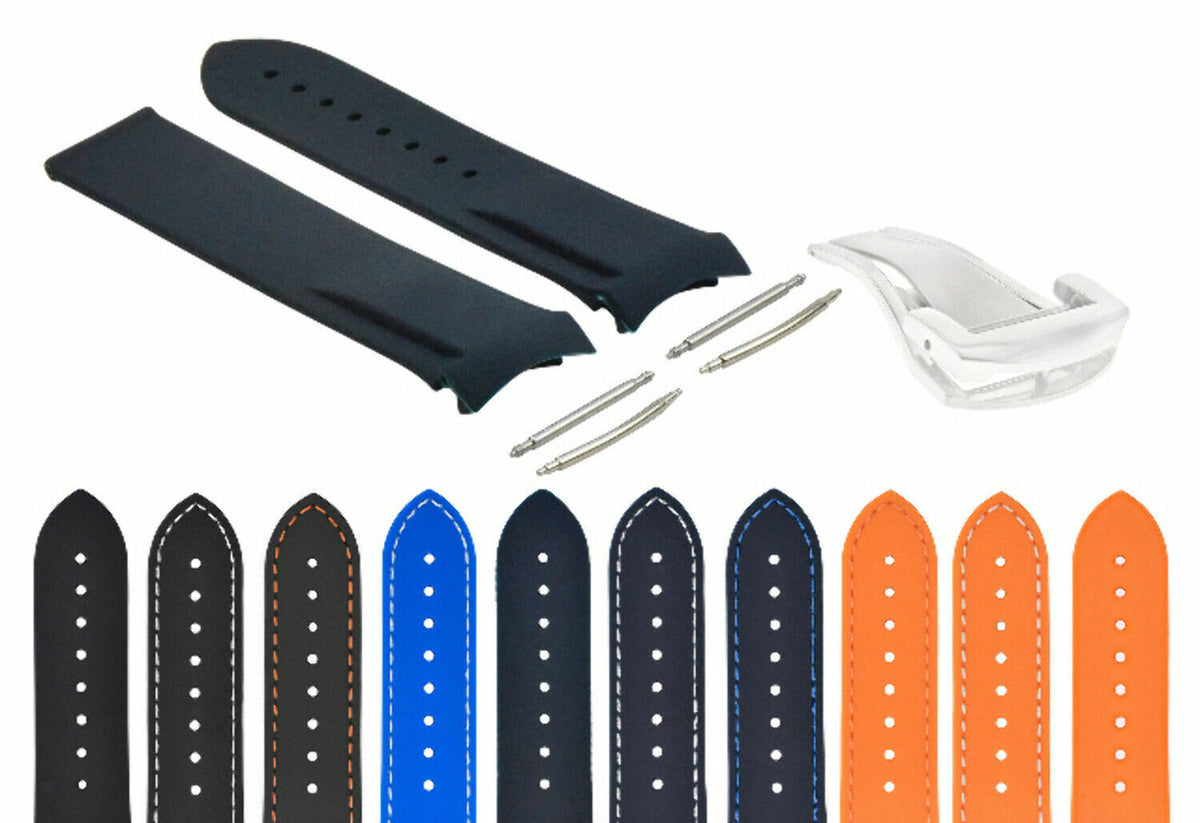 20-22MM CURVED END RUBBER DIVER STRAP BAND FOR OMEGA SEAMASTER PLANET CLASP, Blue