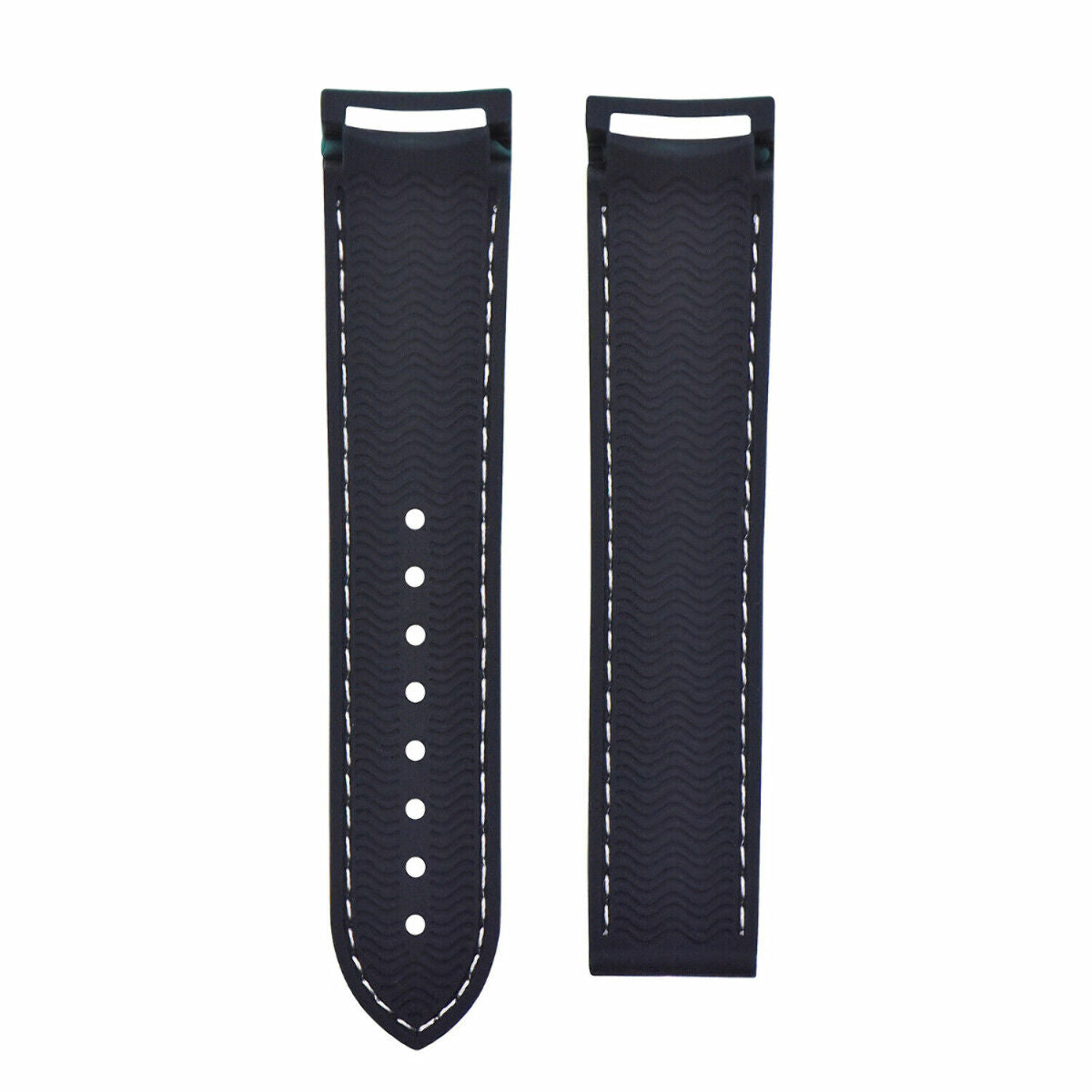 20-22MM CURVED END RUBBER DIVER STRAP BAND FOR OMEGA SEAMASTER PLANET CLASP, Blue with White Stitching, view 2