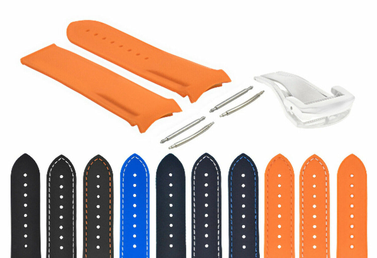 20-22MM CURVED END RUBBER DIVER STRAP BAND FOR OMEGA SEAMASTER PLANET CLASP, Orange