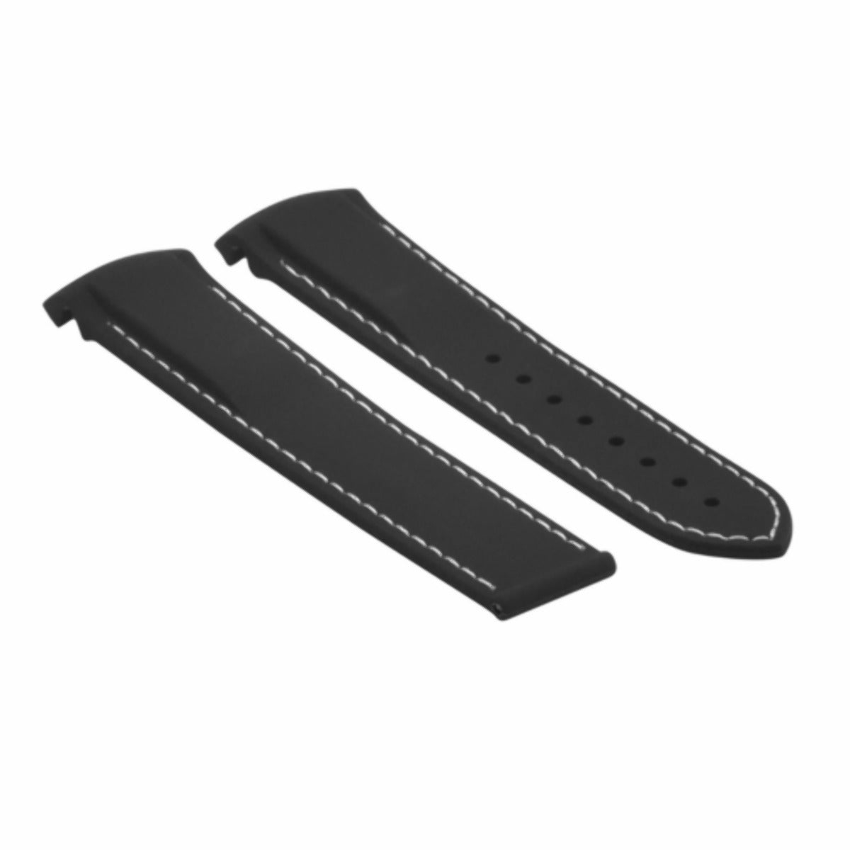 20-22MM RUBBER DIVER STRAP BAND FOR OMEGA SEAMASTER PLANET CURVED END + CLASP, Black with White Stitching, front view