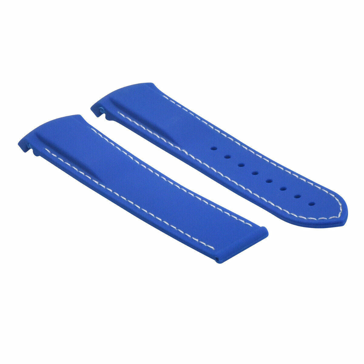 20-22MM RUBBER DIVER STRAP BAND FOR OMEGA SEAMASTER PLANET CURVED END + CLASP, Light Blue with White Stitching, front view