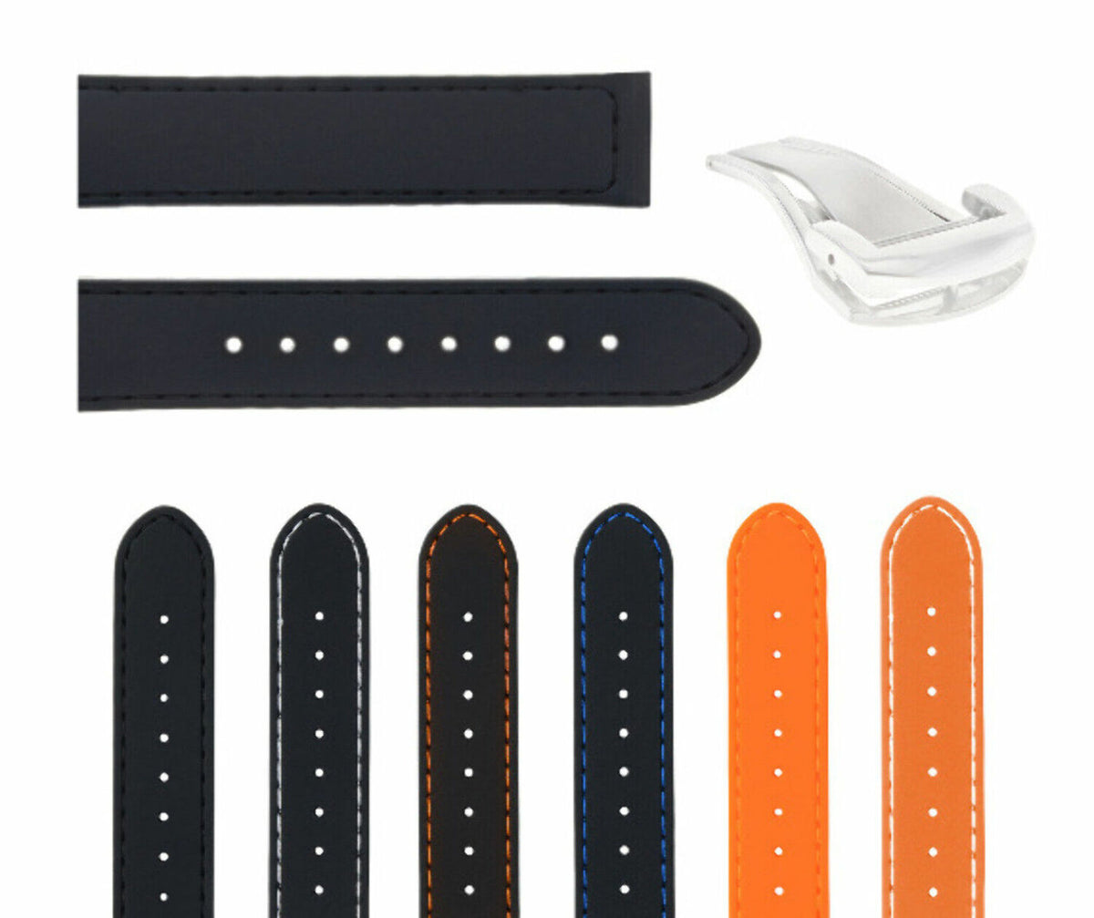 20MM RUBBER WATCH BAND STRAP FOR 41MM OMEGA SEAMASTER PLANET OCEAN SPEEDMASTER - Silver, Black