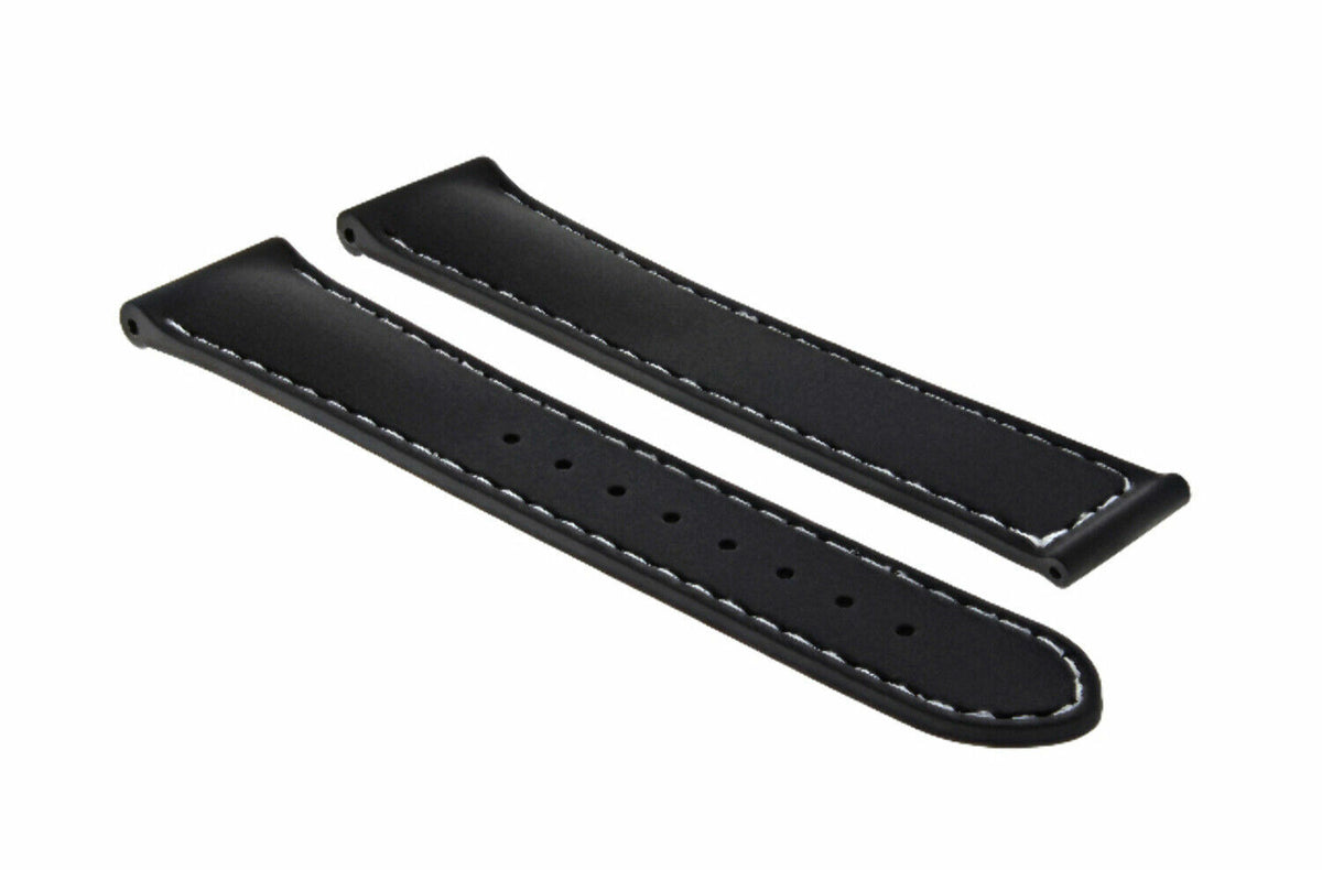 20MM RUBBER WATCH BAND STRAP FOR 41MM OMEGA SEAMASTER PLANET OCEAN SPEEDMASTER - Silver, Black with White Stitching, front view