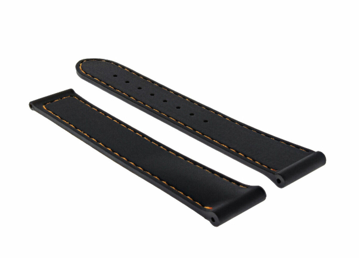 20MM RUBBER WATCH BAND STRAP FOR 41MM OMEGA SEAMASTER PLANET OCEAN SPEEDMASTER - Silver, Black with Orange Stitching, view 4