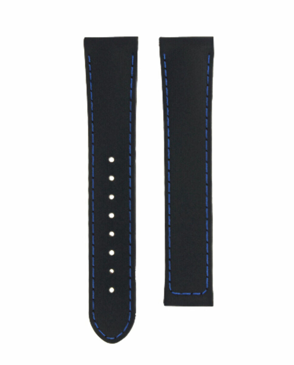 20MM RUBBER WATCH BAND STRAP FOR 41MM OMEGA SEAMASTER PLANET OCEAN SPEEDMASTER - Silver, Black with Blue Stitching, view 2