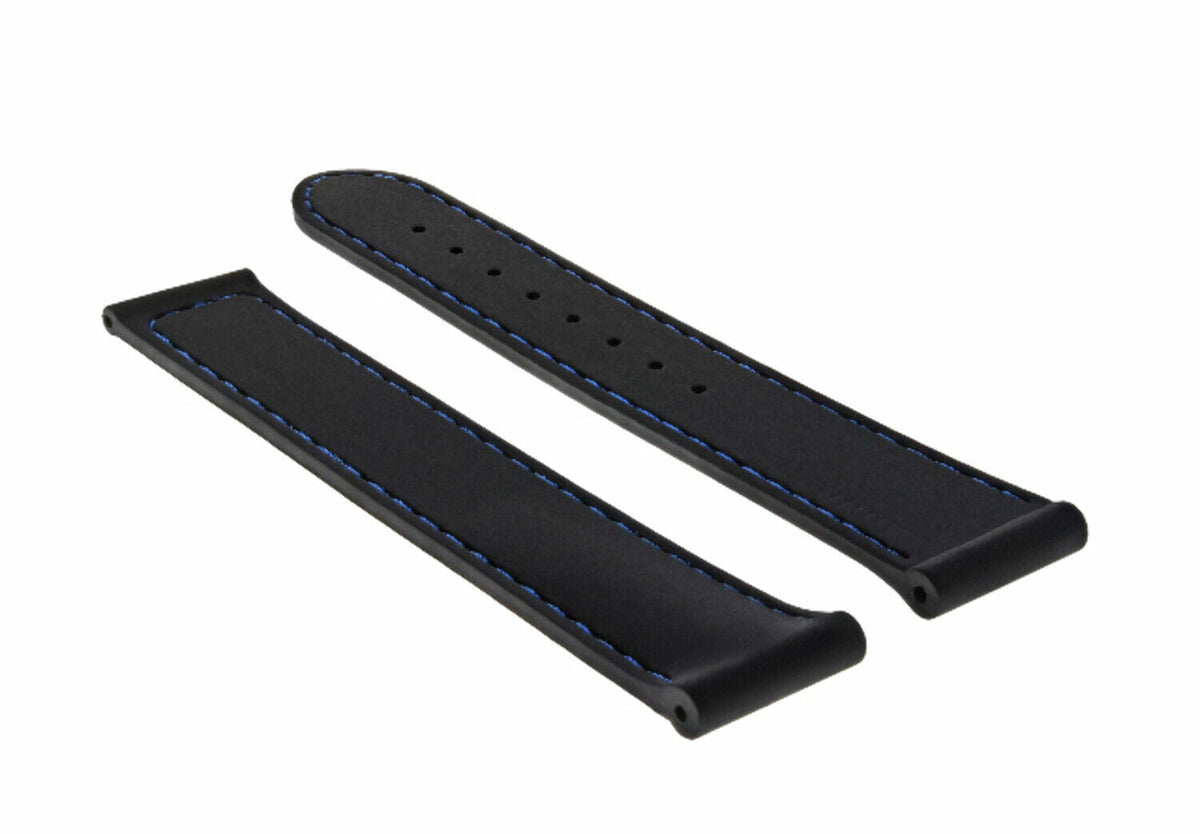 20MM RUBBER WATCH BAND STRAP FOR 41MM OMEGA SEAMASTER PLANET OCEAN SPEEDMASTER - Silver, Black with Blue Stitching, view 4