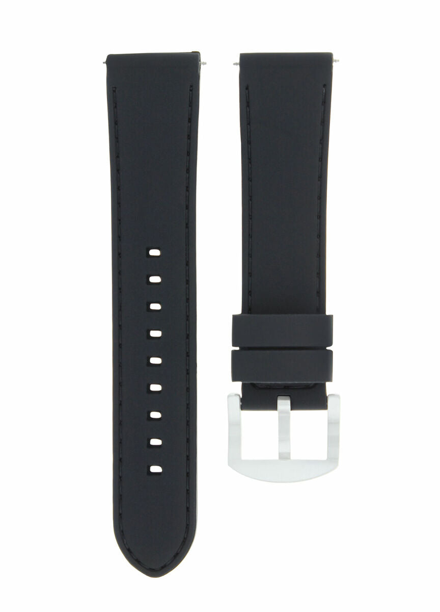 20-22MM SILICONE RUBBER BAND DIVER WATCH STRAP FOR TAG HEUER F1 CHRONO CAC1111-1, Black with White Stitching, front view