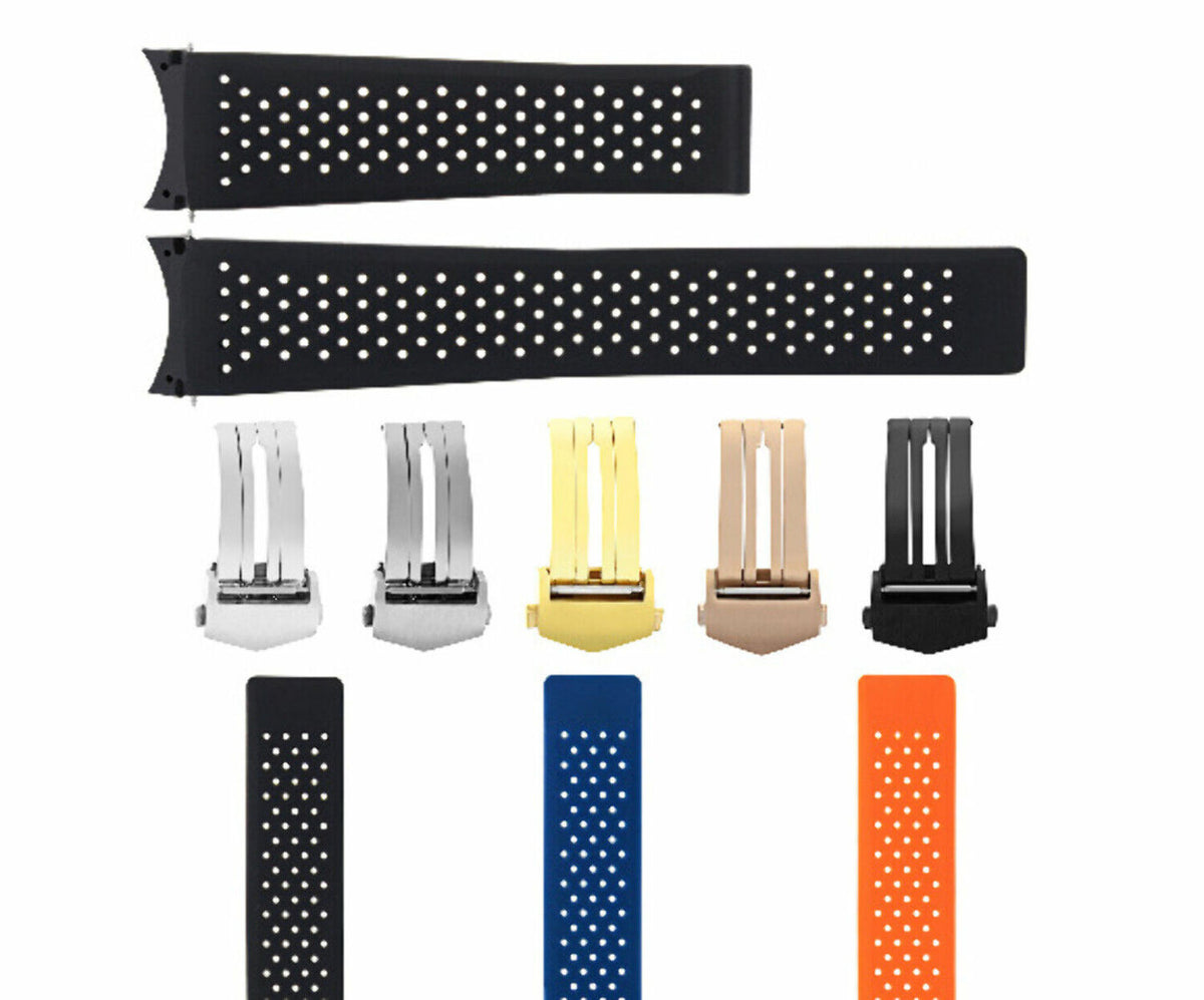 22MM SILICONE RUBBER STRAP BAND FOR TAG HEUER GRAND CARRERA CHRONOGRAPH PERFORAT