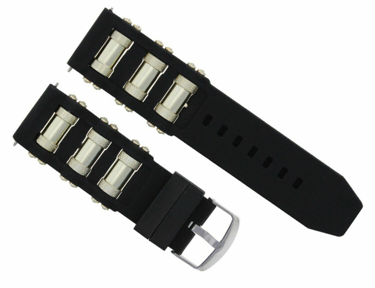 26MM GENUINE SILICONE RUBBER DIVER WATCH BAND STRAP FOR INVICTA EXCURSION 18202, Black/Gold, view 3