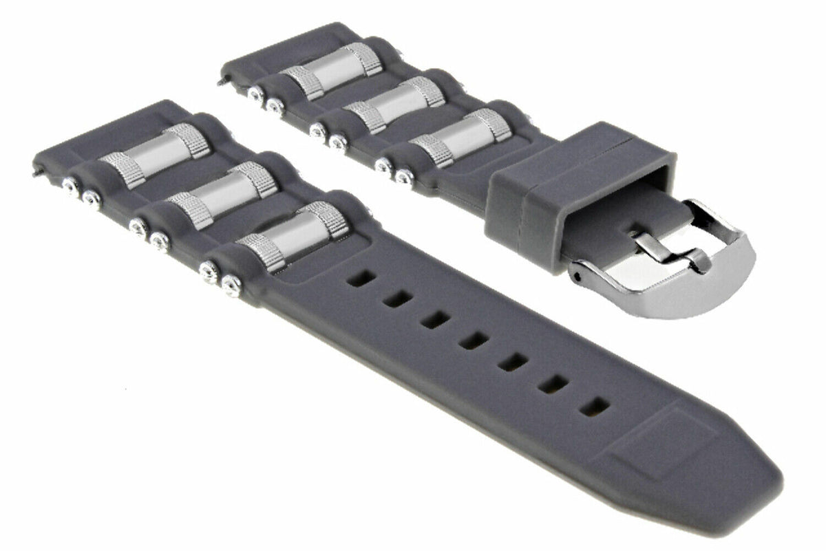26MM GENUINE SILICONE RUBBER DIVER WATCH BAND STRAP FOR INVICTA EXCURSION 18202, Gray/Silver, front view