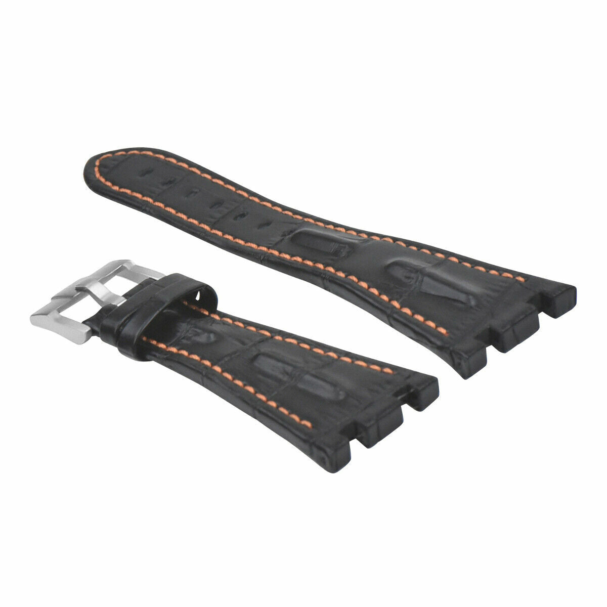 28MM LEATHER WATCH STRAP BAND FOR AP 42MM AUDEMARS PIGUET ROO ROYAL OAK OFFSHORE, Black with Orange Stitching, view 2