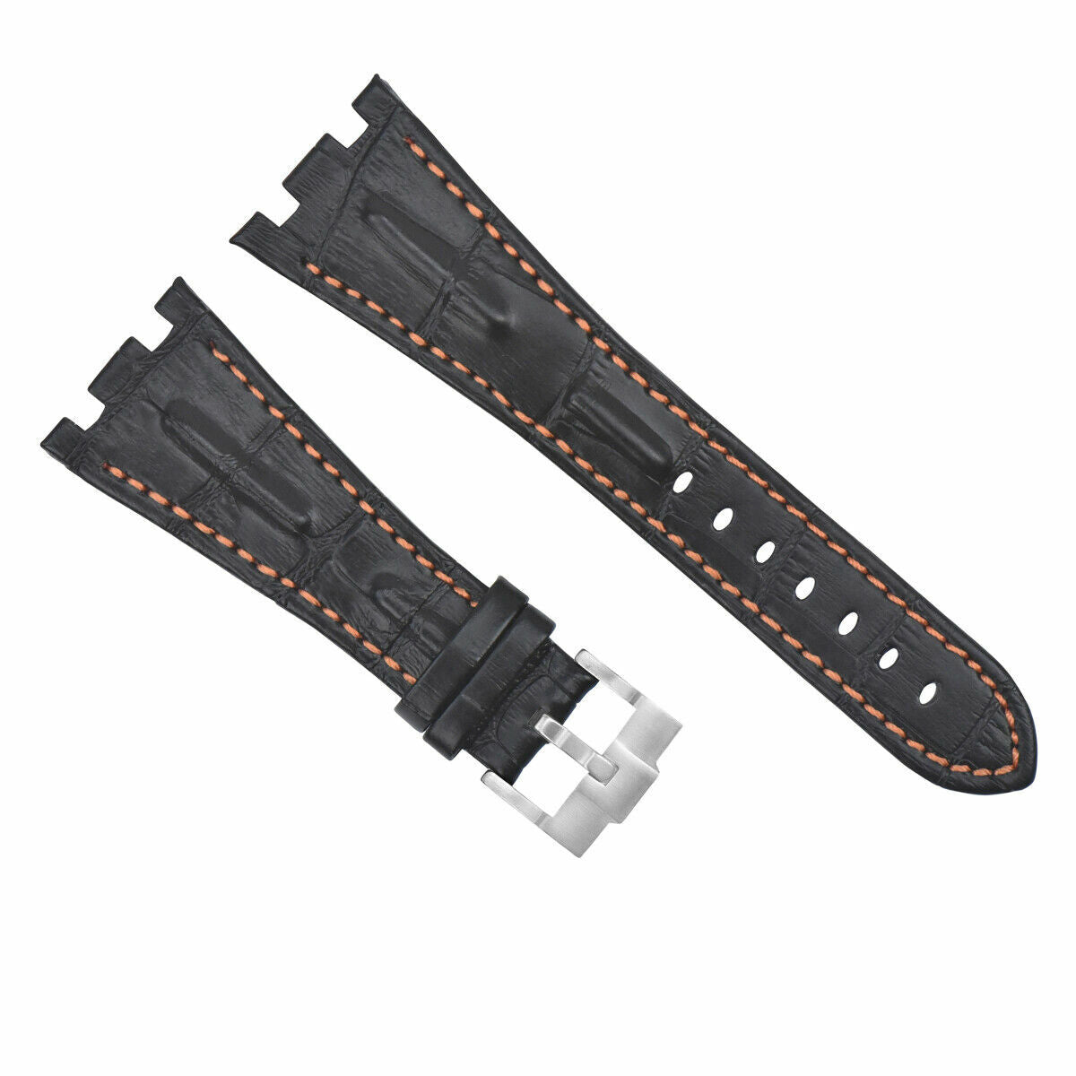 28MM LEATHER WATCH STRAP BAND FOR AP 42MM AUDEMARS PIGUET ROO ROYAL OAK OFFSHORE, Black with Orange Stitching