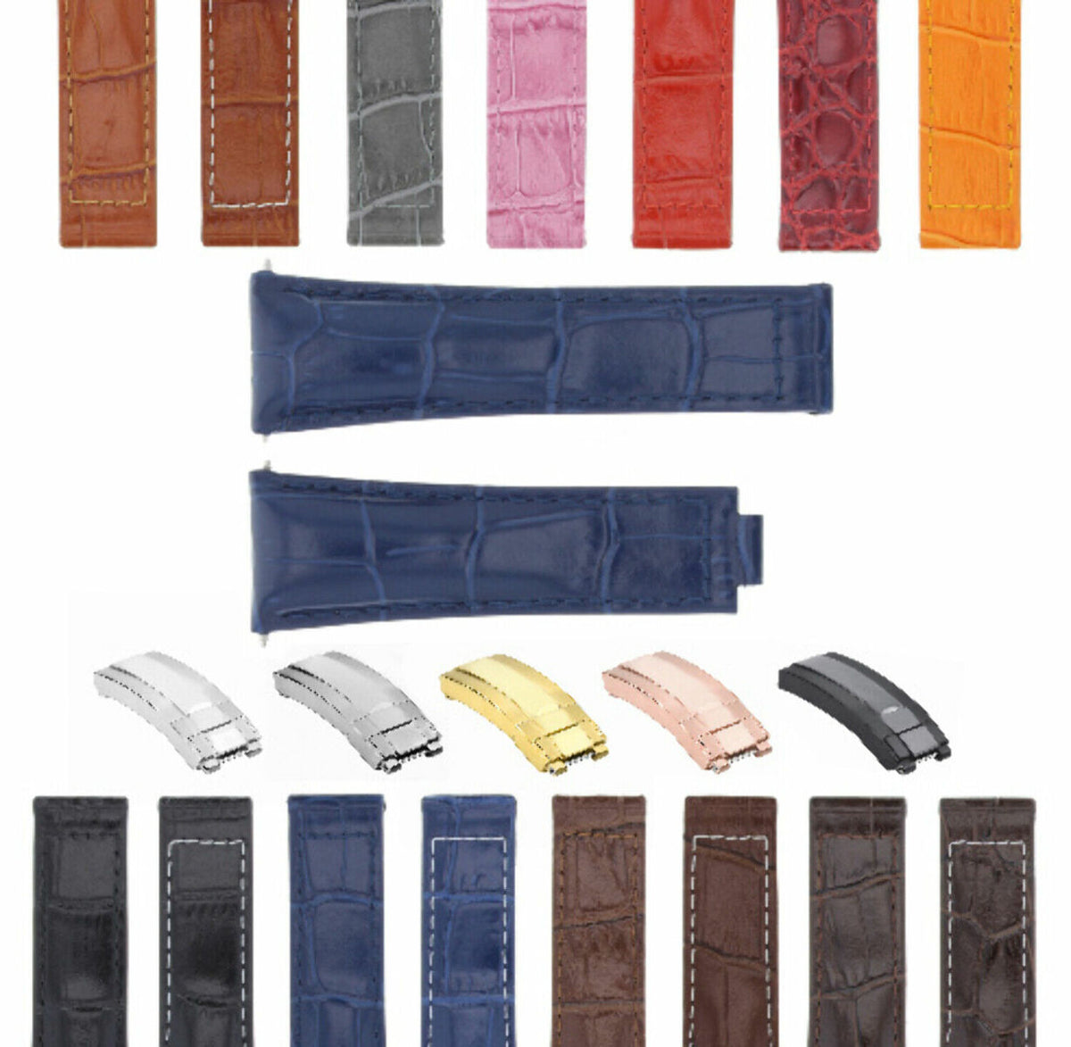 20MM LEATHER ALLIGATOR STRAP BAND CLASP FOR ROLEX DAYTONA 16520,116519 PRESIDENT, Blue (Regular)