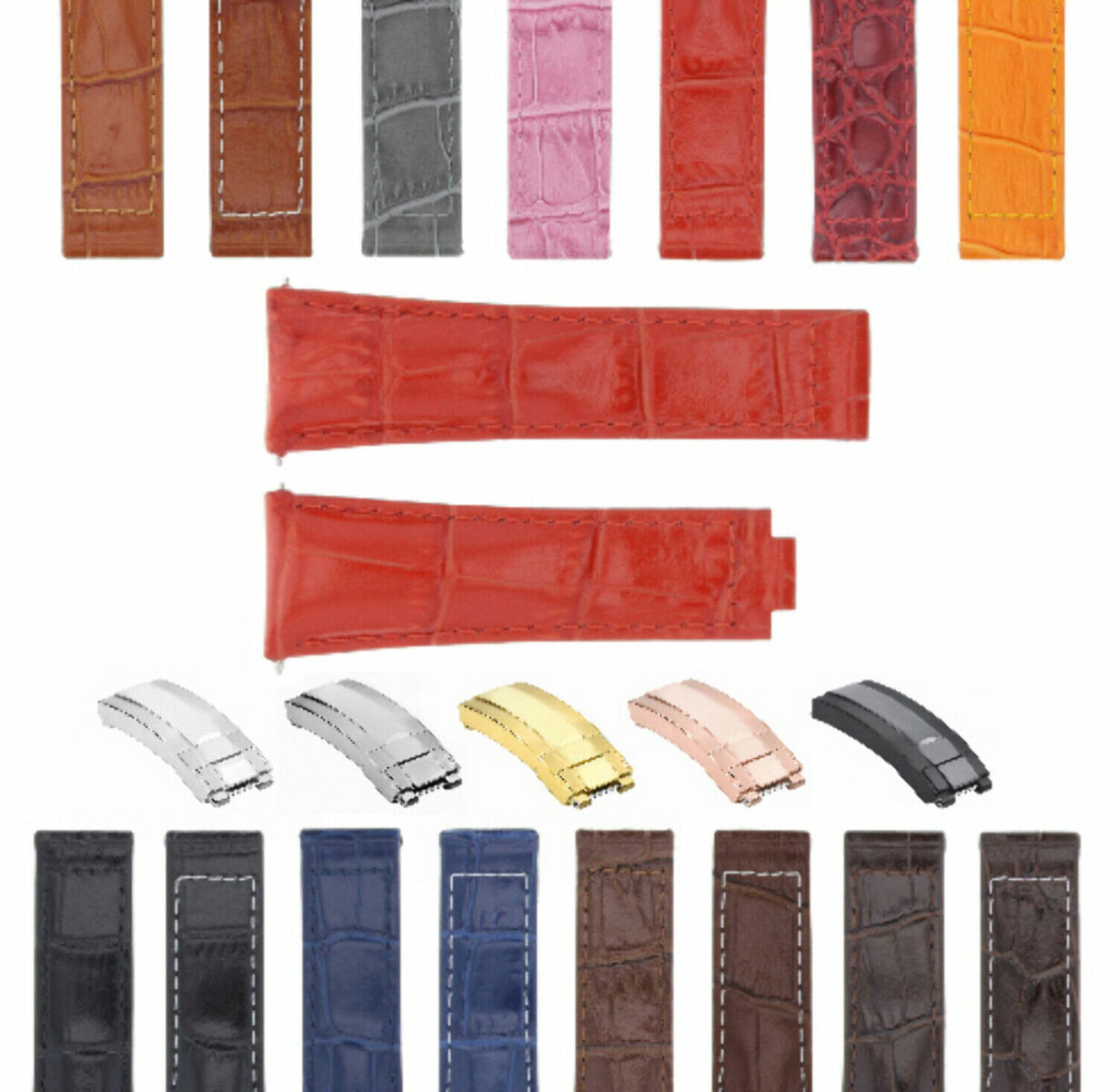 20MM LEATHER ALLIGATOR STRAP BAND CLASP FOR ROLEX DAYTONA 16520,116519 SHORT MEDIUM - Silver Brushed