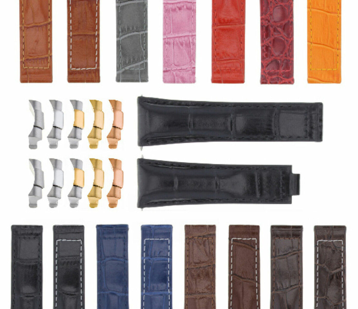20MM LEATHER ALLIGATOR STRAP BAND DEPLOYMENT BUCKLE CLASP FITS FOR ROLEX DAYTONA