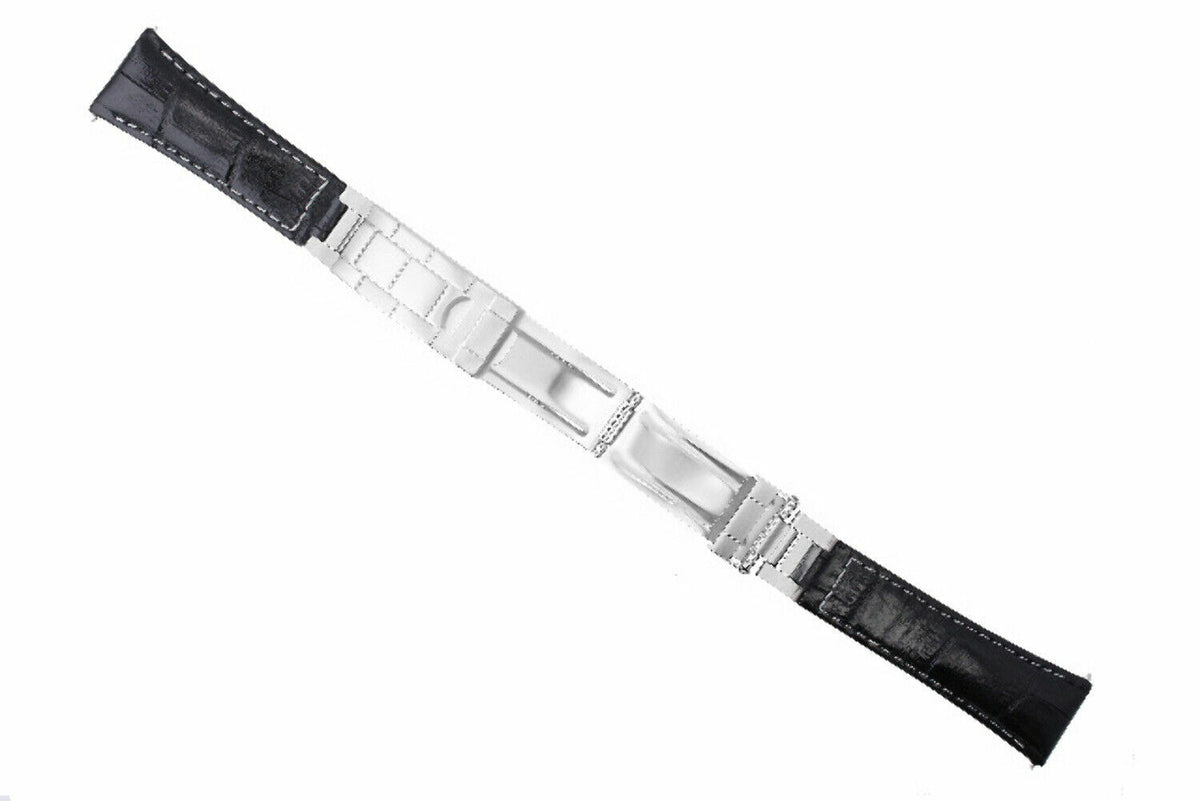 20MM LEATHER WATCH BAND STRAP FOR ROLEX DATEJUST SUBMARINER GMT EXPLORER, Black White Stitching (Regular), view 2