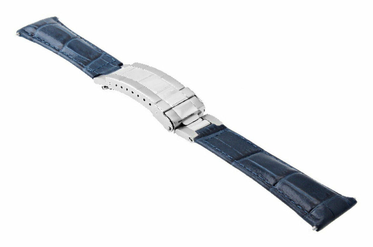 20MM LEATHER WATCH BAND STRAP FOR ROLEX DATEJUST SUBMARINER GMT EXPLORER, Blue (Regular), view 3