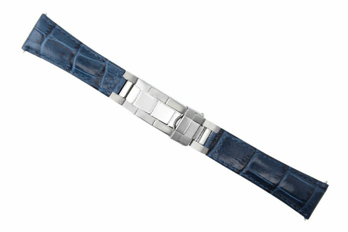20MM LEATHER WATCH BAND STRAP FOR ROLEX DATEJUST SUBMARINER GMT EXPLORER, Blue (Regular)