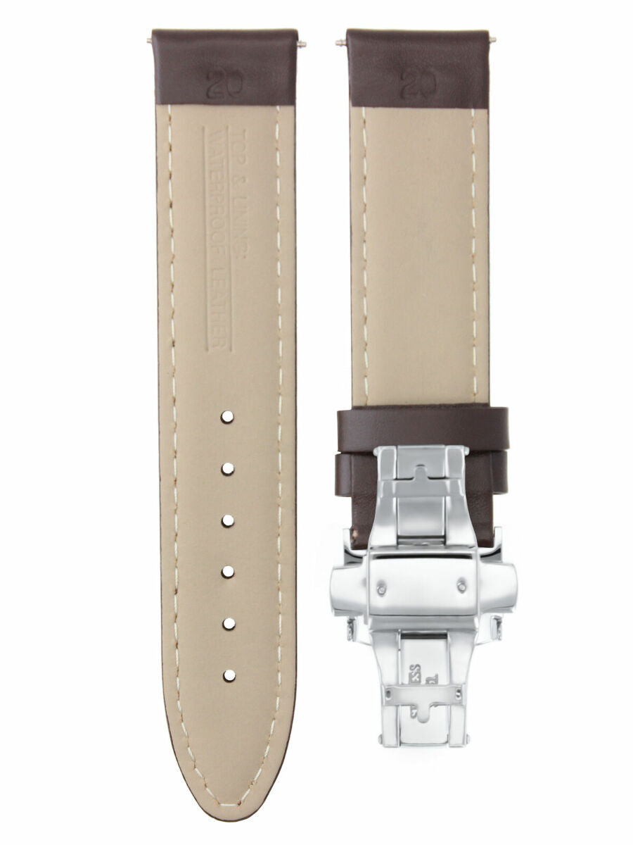 19MM & 20MM SMOOTH LEATHER WATCH BAND STRAP FOR ROLEX DATE OR DATEJUST WATCH, Dark Brown Orange Stitching, underside view